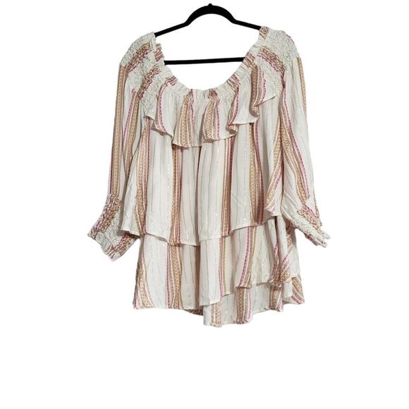 For the Republic top tiered off the shoulder top Boho Cottagecore 3X - Picture 1 of 2